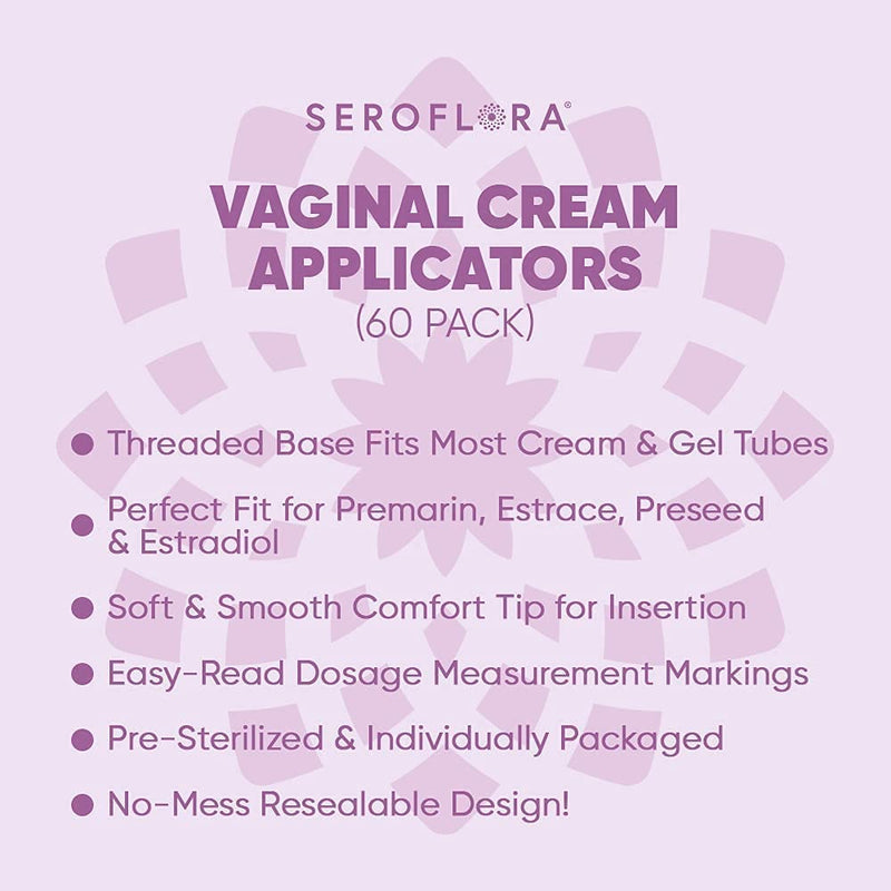 [Australia] - Seroflora Disposable Vaginal Cream Applicators - Fits Preseed, Premarin, Estrace, and Most OTC Gels, Lubricants, and Creams - Threaded End, Comfort Tip, and Dosage Markings (60 pack) 
