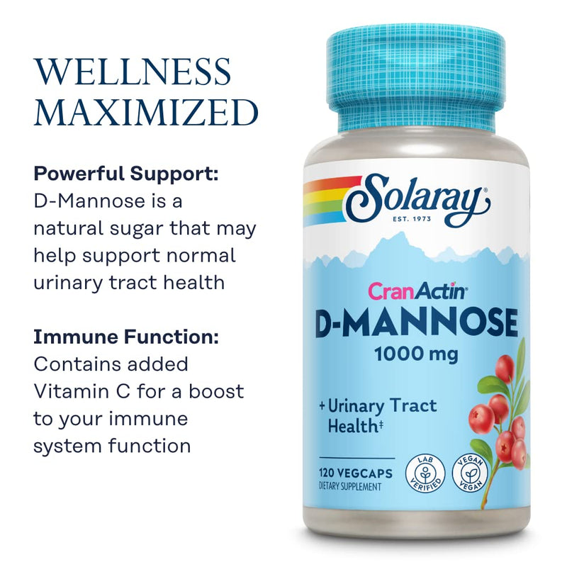 [Australia] - Solaray D-Mannose w/ CranActin Cranberry Extract 1000mg w/ VIT C | Healthy Urinary Tract Support (120 CT) 120 Count (Pack of 1) 