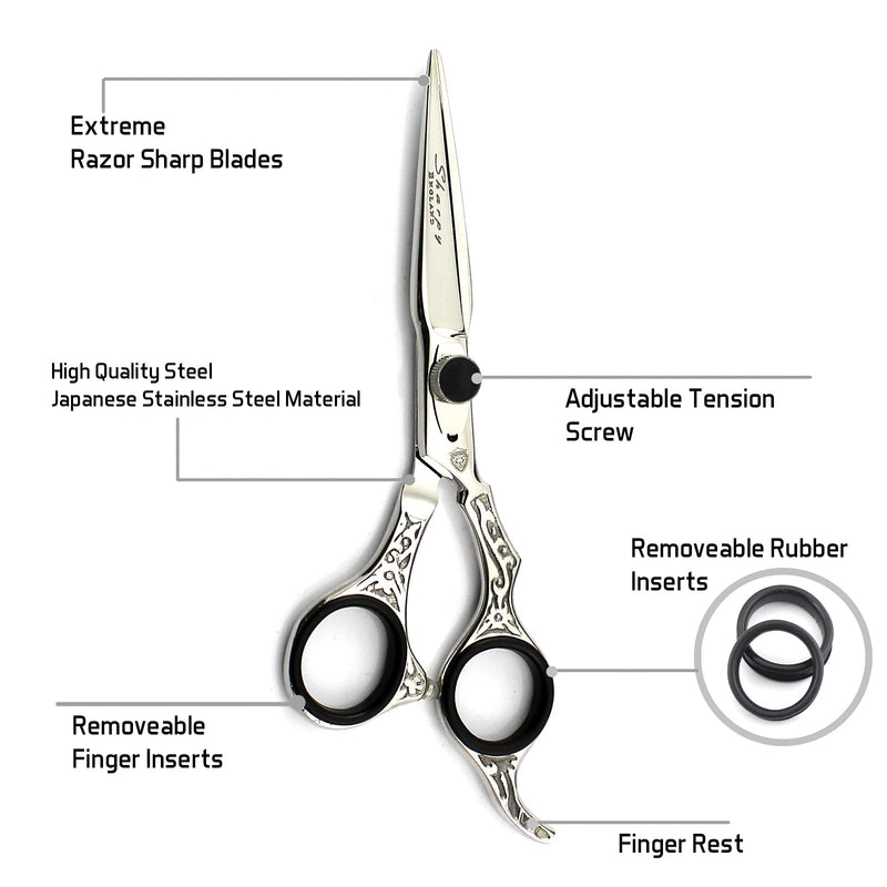 [Australia] - New Professional Salon Hair Cutting+Thinning Scissors Barber Shears Hairdressing Set 6.5" Barber Razor Hair Tools Black Silver Gift Set 