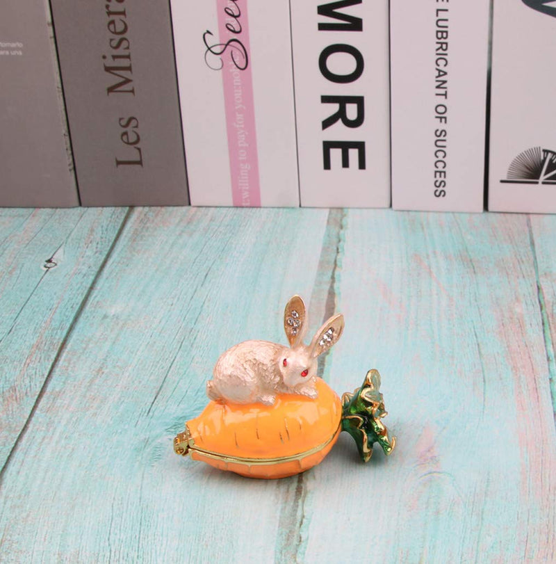 [Australia] - SEVENBEES Hand Painted Rabbit Figurine Enamel Hinged Jewelry Trinket Box 