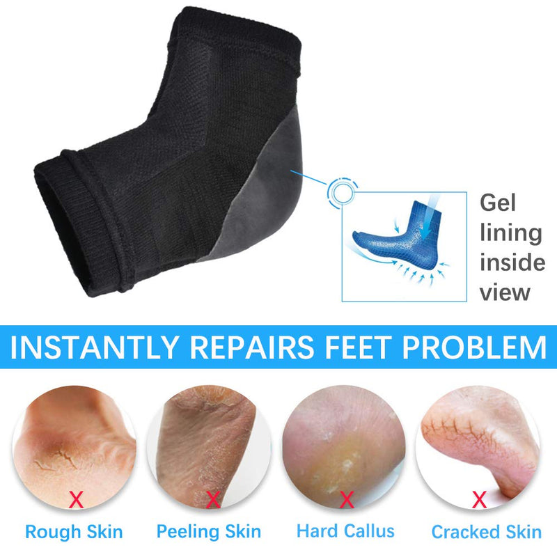 [Australia] - Moisturizing Socks, Moisturizing/Gel Heel Socks for Dry Cracked Heels, Ventilate Gel Spa Socks to Heal and Treat Dry, Gel Lining Infused with Vitamins 2Pairs-Black 