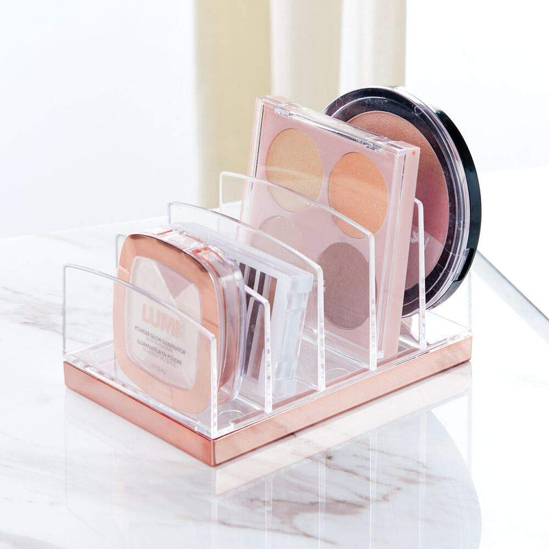 [Australia] - mDesign Plastic Makeup Organizer for Bathroom Countertops, Vanities, Cabinets: Cosmetics Storage Solution for - Eyeshadow Palettes, Contour Kits, Blush, Face Powder - 5 Sections - Clear/Rose Gold 