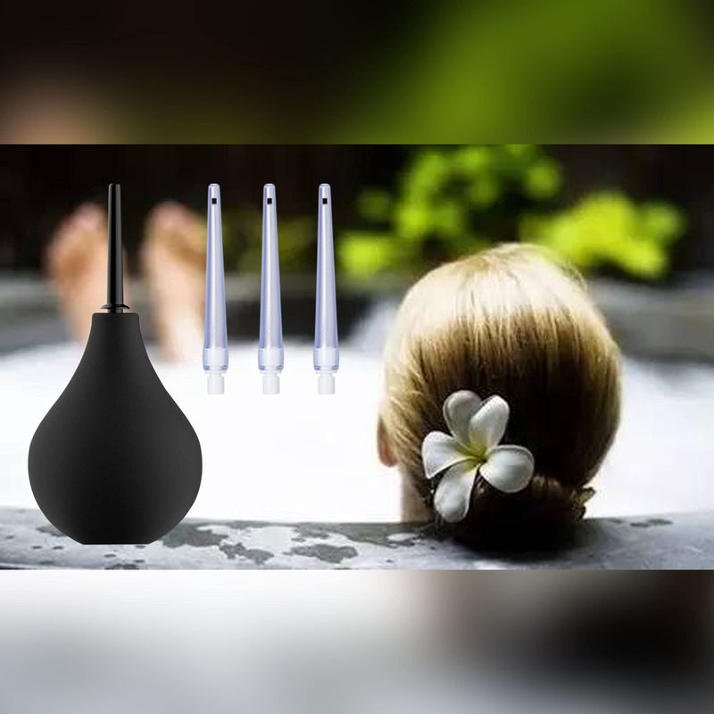 [Australia] - TopQuaFocus 8oz Enema Bulb Kit Anal and Vaginal Douche Bulb for Men Flushing System Enemas Silicone Bulb 4 Replaceable Tips Black 