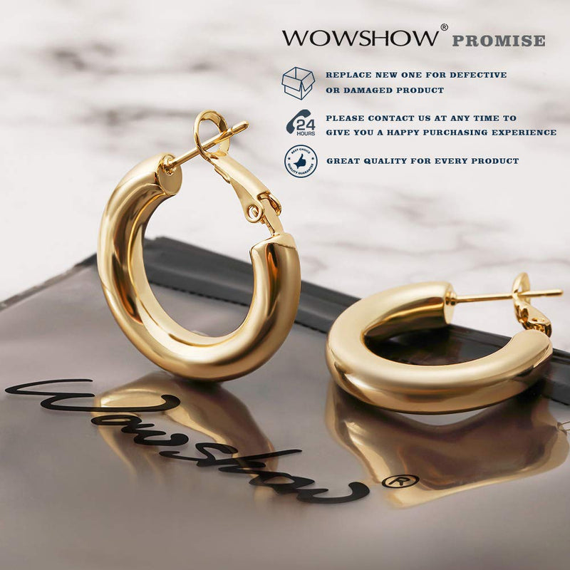 [Australia] - wowshow Thick Hoop Earrings Howllow 14K Gold Plated Gold Hoops for Women 25.0 Millimeters 