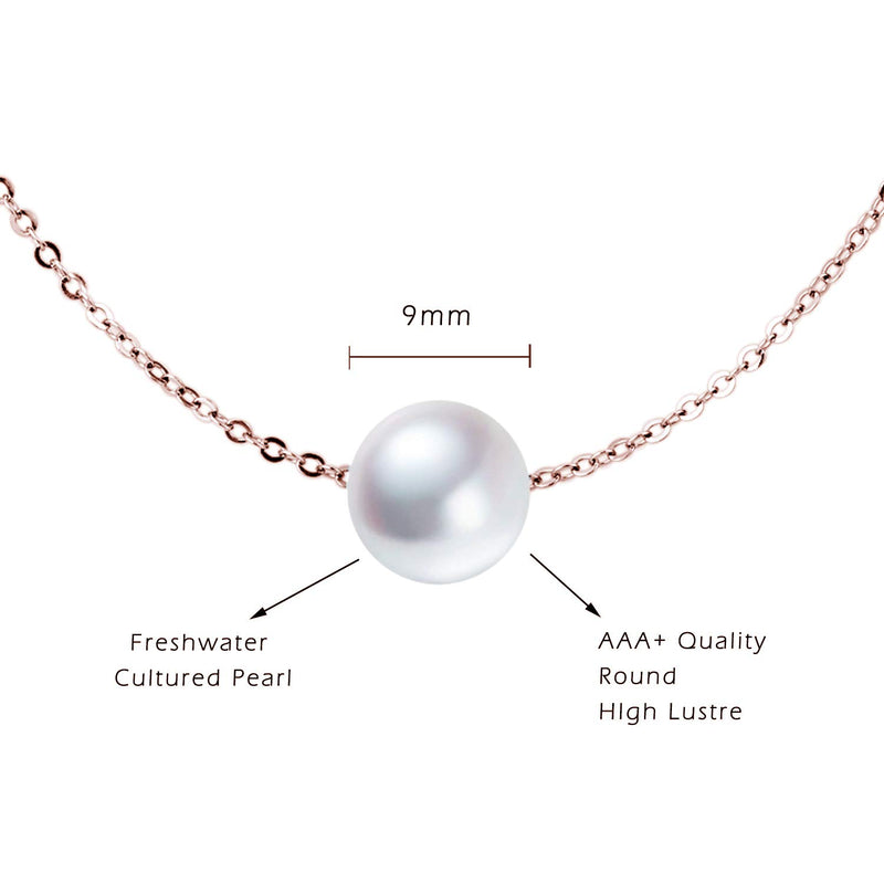 [Australia] - AAAA Single Pearl Choker Sterling Silver Necklace for Women 7-8mm Freshwater Cultured Pearls Wedding Bridesmaids Anniversary 14 16 18 inch D-16"Rose gold plated necklace 
