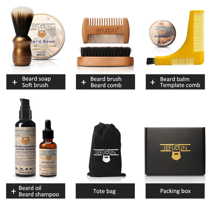 [Australia] - SEFUDUN 8-in-1 Beard Grooming Kit for Men,Beard soap+ soft brush +Beard brush+ Beard comb +Beard Balm Template comb+Beard oil + Beard shampoo+ gift bag 