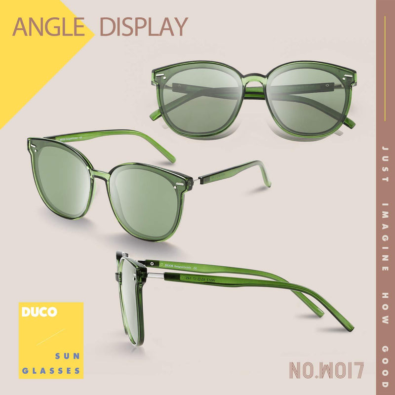 [Australia] - DUCO Fashion Round Vintage Retro Shades Sunglasses for Women W017 Transparent Green 