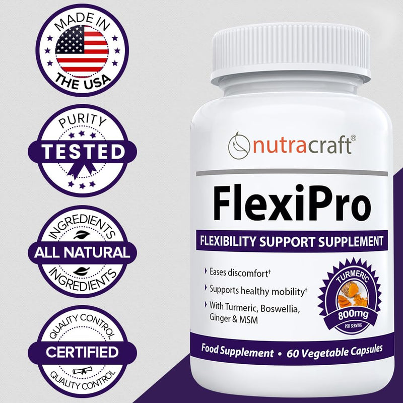 [Australia] - FlexiPro #1 Natural Pain Supplement | 11-in-1 Stiffness, Mobility & Flexibility Support | Turmeric, MSM, Ginger, Chondroitin, Boswellia & Bromelain | 60 Vegetable Caps 