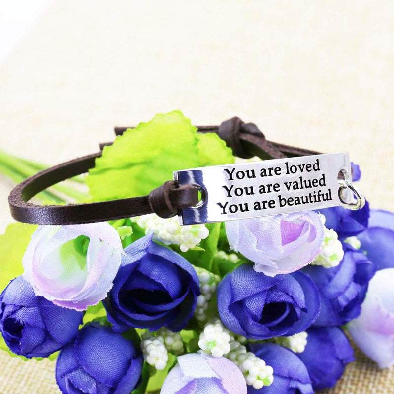 [Australia] - Inspirational Gifts for Women Saying Stamped You are Loved You are Valued You are Beautiful Leather Inspirational Bracelet 