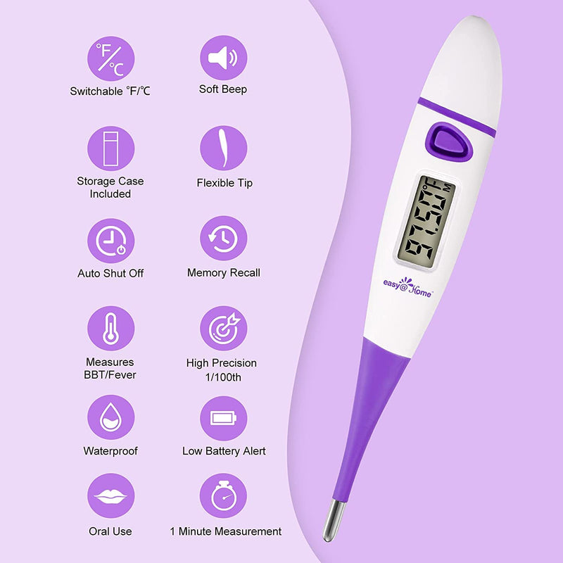 [Australia] - Easy@Home Basal Body Thermometer: BBT for Fertility Prediction with Memory Recall- Accurate Digital Basal Thermometer for Temperature Monitoring with Premom App - EBT-018 Purple 