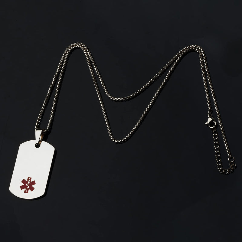 [Australia] - Medical Alert ID Necklace, Laser Engraved DO NOT RESUSCITATE, Stainless Steel Tag Pendant with 23.6 inch Chain for Men Women Silver 
