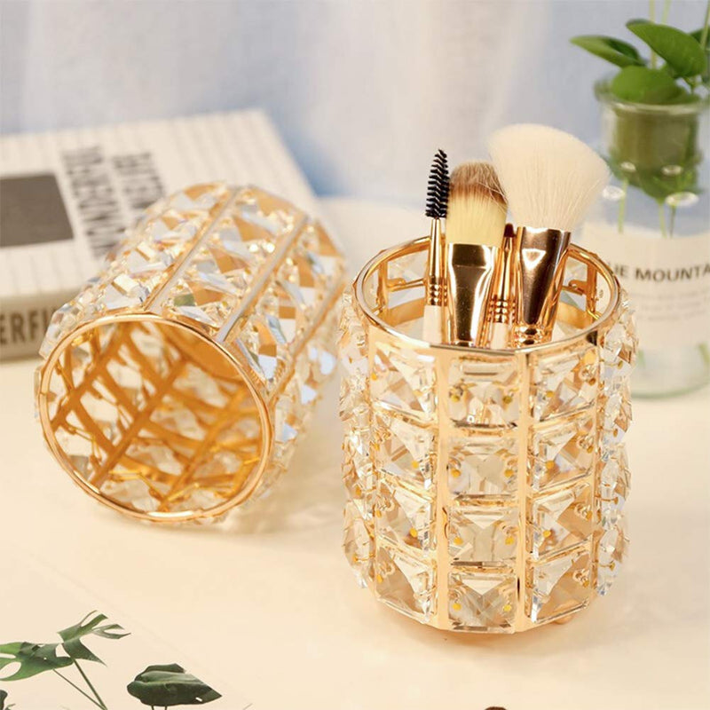 [Australia] - Tasybox Crystal Makeup Brush Holder Organizer, Handcrafted Cosmetics Brushes Cup Storage Solution (Gold) Gold 