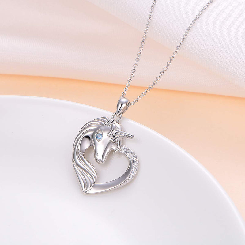 [Australia] - Unicorn Necklace Sterling Silver Forever Love Unicorn in Heart Pendant Necklace for Women Girlfriend Daughter Gift I-Sterling silver unicorn 1 