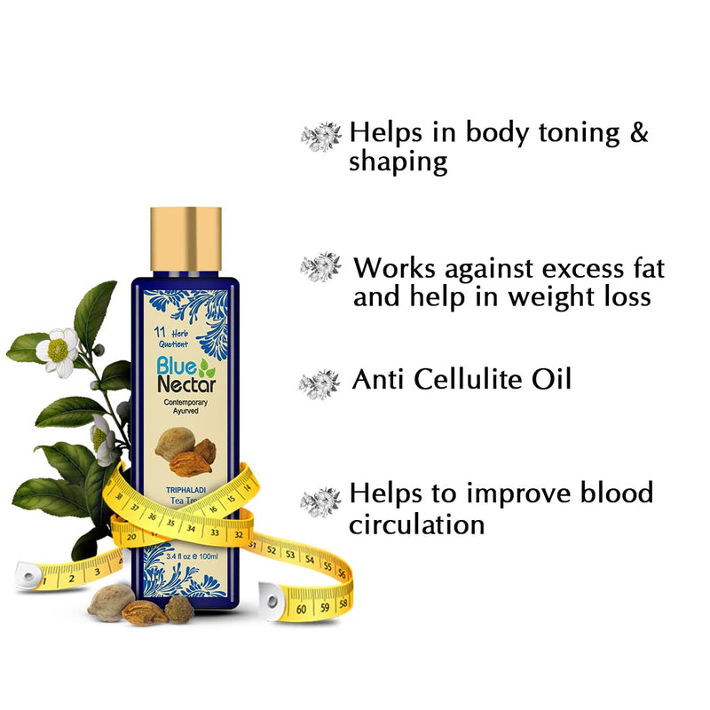 [Australia] - Blue Nectar Ayurvedic Slimming Oil and Anti Cellulite Oil for Slim and Tone Skin with Tea Tree Essential Oil and 11 Vital Herbs (100 ml ) - Firming & Body Fat Burning Massage Oil Weight Losing 