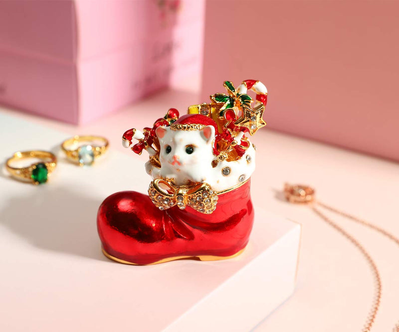 [Australia] - Furuida Trinket Box Boots with Hinged Enameled Jewelry Box Classic Christmas Ornaments Metal Craft Gift for Home Decor 