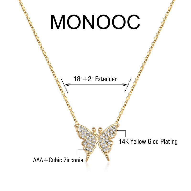 [Australia] - MONOOC Dainty Initial Butterfly Necklace, 14K Gold/Silver/Rose Gold Plated Butterfly Choker Pendant Necklaces Initial Letter Necklace Minimalist Butterfly Charm Necklace Jewelry Gifts for Women Girls “Gold CZ Butterfly” 