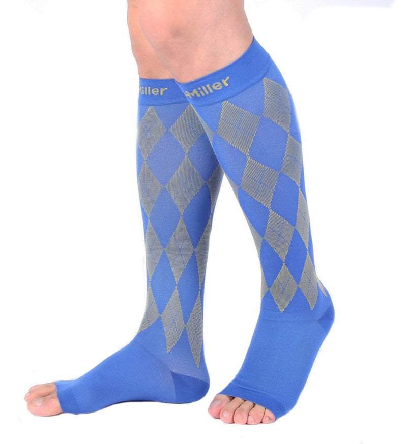 [Australia] - Doc Miller Open Toe Compression Socks Women 20-30mmHg, 1 Pair Toeless Socks for Women and Men - Argyle Design Small Yellow.blue Open Toe 
