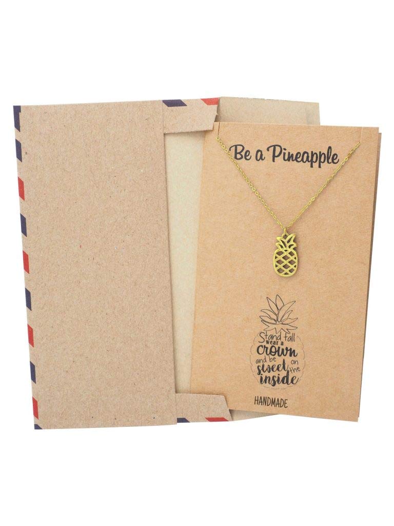 [Australia] - Quan Jewelry Pineapple Express Charm Necklace for Women, Birthday, Inspirational and Motivational Quote Gold Tone 