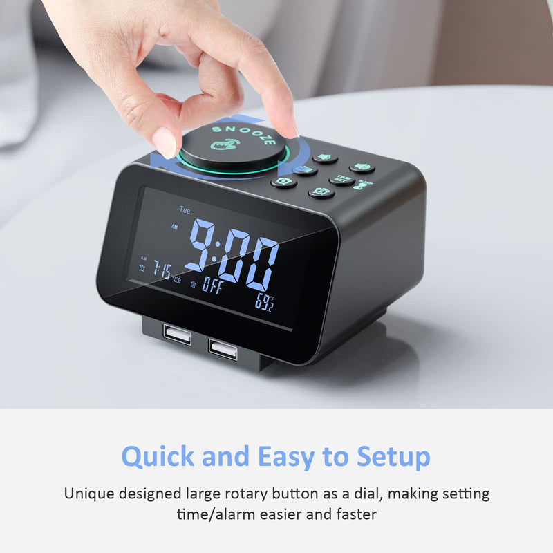 [Australia] - USCCE Digital Alarm Clock Radio - 0-100% Dimmer, Dual Alarm with Weekday/Weekend Mode, 6 Sounds Adjustable Volume, FM Radio w/ Sleep Timer, Snooze, 2 USB Charging Ports, Thermometer, Battery Backup Black 