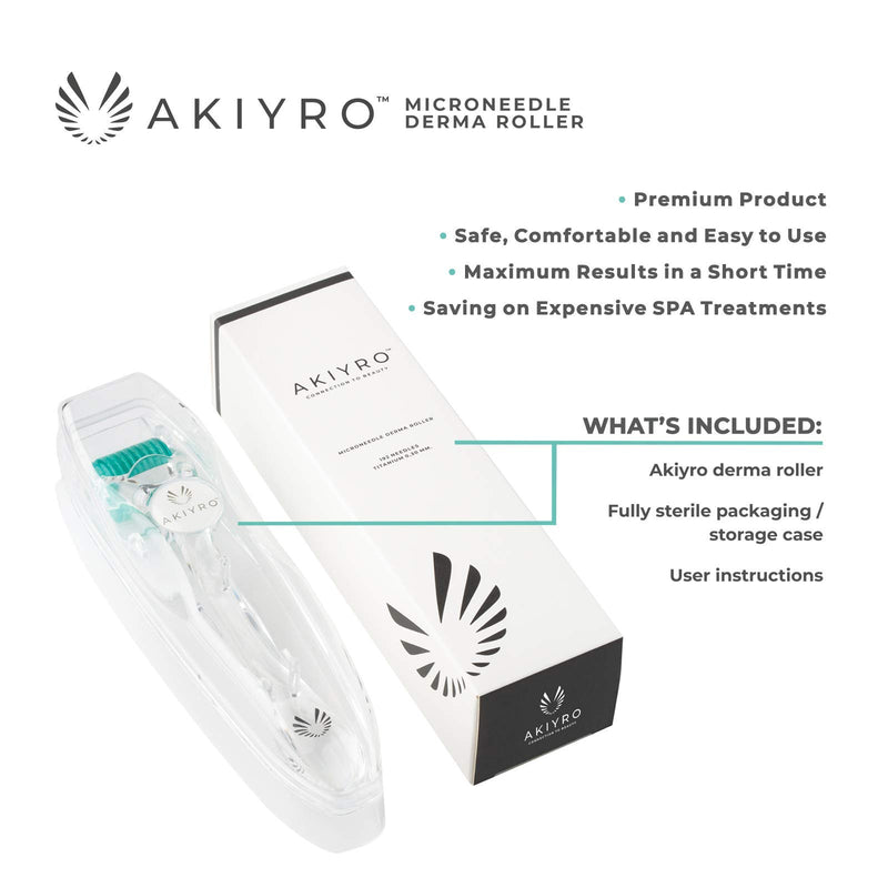 [Australia] - AKIYRO Micro Derma Roller Titanium - 0.30mm Microderm Roller - Microneedle Roller with Case - Personal Use Microneedling Roller -192 Micro Needle Dermal Roller - At Home Microdermabrasion Dermaroller 