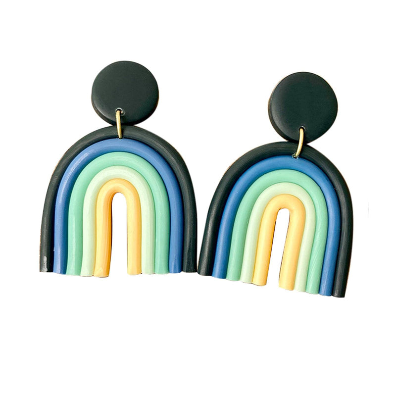 [Australia] - 4 Pairs Handmade Rainbow Ceramic Clay Dangle Earrings Set Bohemian Colorful Candy Macaron Color Drop Earrings for Women Girls Jewelry A 