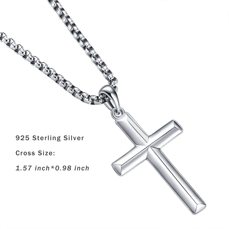 [Australia] - Men's Sterling Silver Cross Pendant Necklace with Stainless Steel Chain,Fine Jewelry for Men Boys 22.0 Inches 