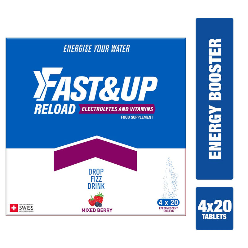 [Australia] - Fast&Up Reload – Instant Hydration and Electrolytes Replenishment - Saver Multipack - 80 Effervescent Tablets (4 x 20) - Mixed Berry 20 Count (Pack of 4) 