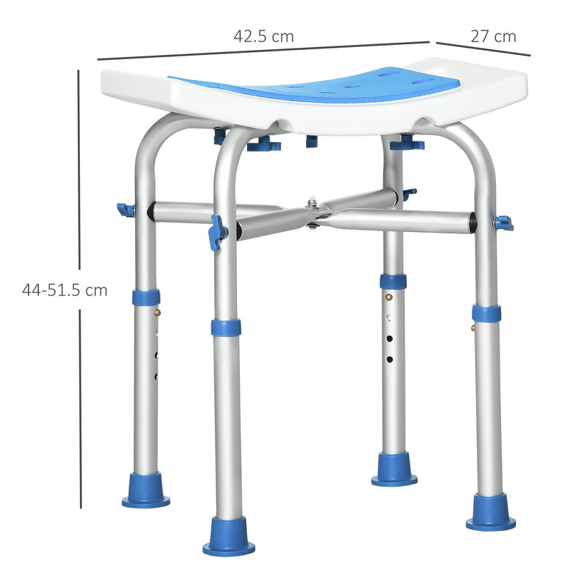 [Australia] - HOMCOM Shower Chair for the Elderly and Disabled, Adjustable Padded Shower Stool with Built-in Handle and Non-slip Suction Foot Pads, Blue 