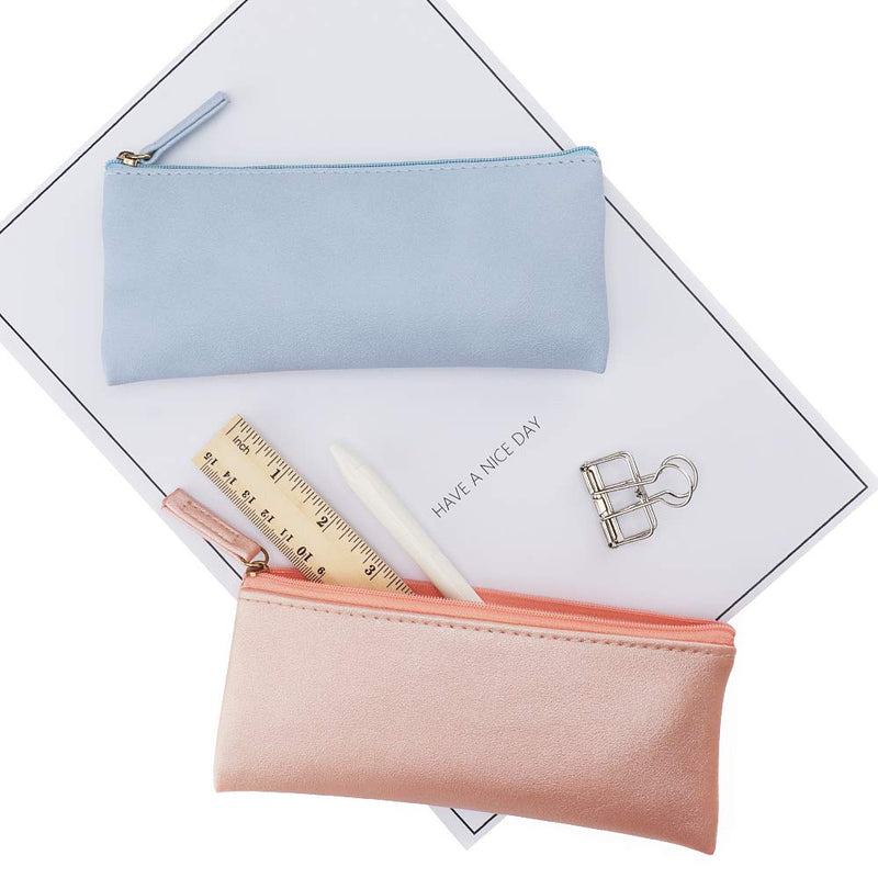 [Australia] - EONMIR PU Leather Pencil Cases Pouch Bag with Zipper,Small Simple Pencil Pouches, Makeup Pouch, Cosmetic Pouch (Blue+Pink) Blue+pink 