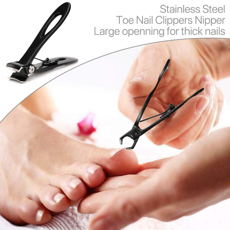 [Australia] - Nail Clippers 16mm Wide Large Jaw Opening For Thick Nail Stainless Steel Black Fingernail and Toenail Nipper Cutter Podiatry Trimmer Pedicure Manicure Kit 