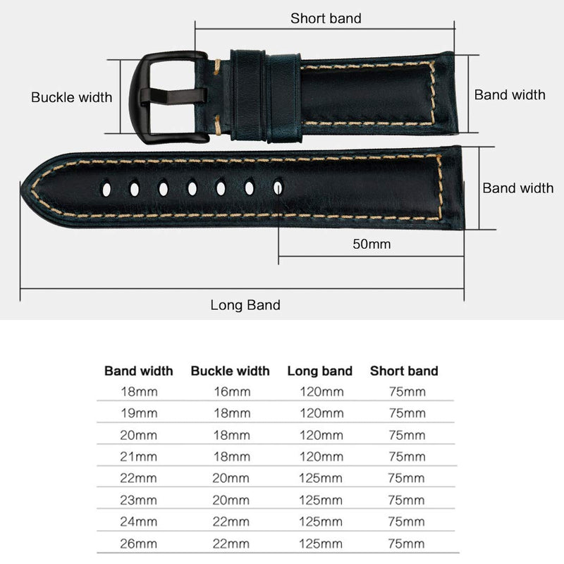 [Australia] - MAIKES Watch Band, Vintage Oil Wax Leather Strap 5 Colors 18mm 19mm 20mm 21mm 22mm 23mm 24mm 26mm Watchband Greasedleather Wristband … Band Width 18mm Blue+Black Clasp 