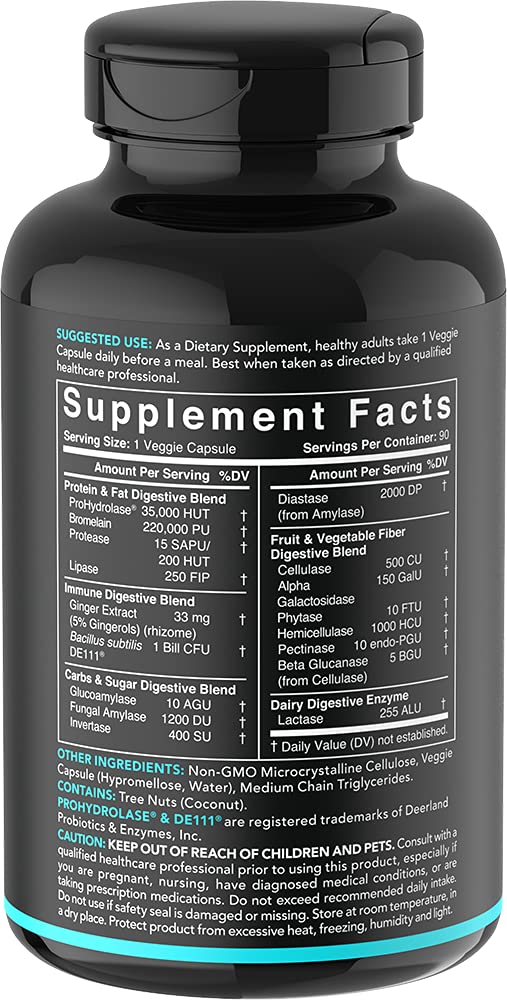 [Australia] - Digestive Enzymes with Probiotics and Ginger - Plant Based Supplement for Dairy, Protein, Sugar & Carbs Digestion - Non-GMO Verified & Vegan Certified (90 Veggie Capsules) 
