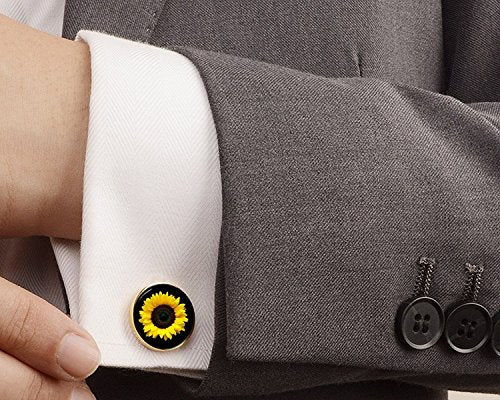 [Australia] - Kooer Sunflower Cuff Links Personalized Sun Flower Wedding Jewerly Gift for Men Cufflinks 