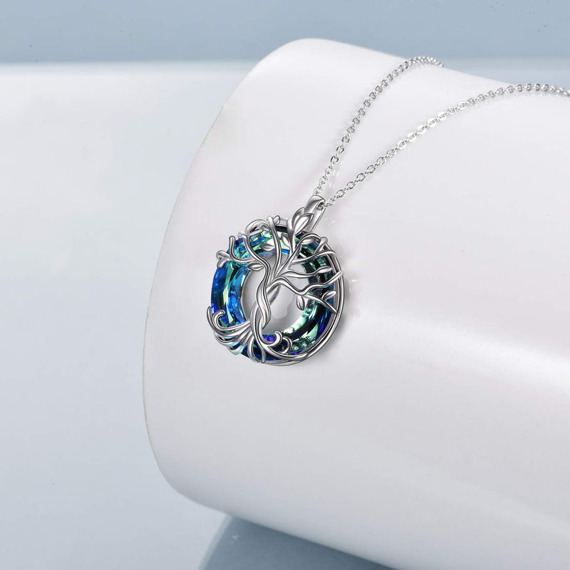 [Australia] - TOUPOP Tree of Life Necklace s925 Sterling Silver Family Tree Pendant Necklace Jewelry with Crystal Gifts for Women Teen Girls Birthday Christmas A-Tree of life-with blue circle crystal 