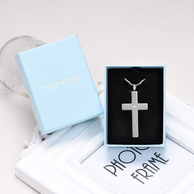 [Australia] - Imrsanl Crystal Cross Necklace for Ashes - Stainless Steel Keepsake Cremation Jewelry - Religious Cross Memorial Urn Necklace for Pet Human Ashes Pendant Silver-1 