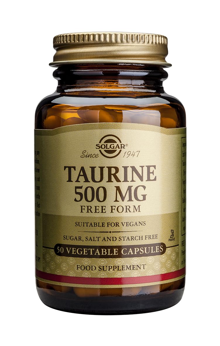 [Australia] - Solgar Taurine 500 mg Vegetable Capsules - Pack of 50 - Free from Sugar, Salt and Starch - Essential Amino Acid - Vegan and Gluten Free, Gold 