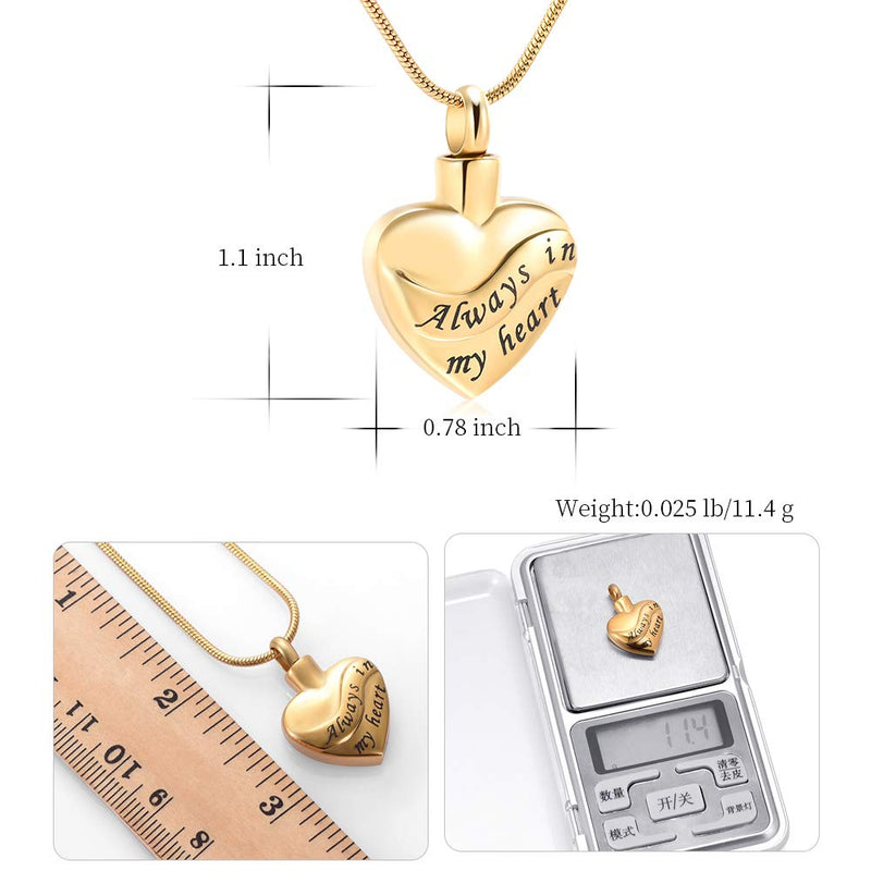 [Australia] - memorial jewelry Heart Shape Creamation Ash Jewelry Holder Necklace Always in My Heart for Ashes Gold 