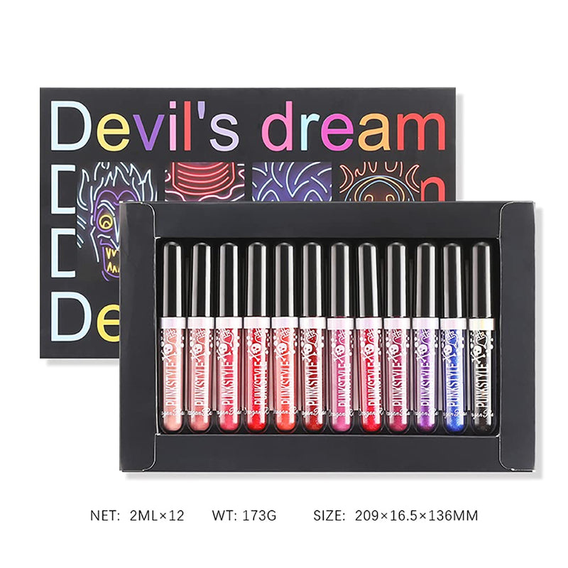 [Australia] - 12 Colors Glitter Lipstick Set Shimmer Lip Gloss Kit Diamond Shining Liquid Lipstick for Party, Masquerade, Cosplay, Halloween Makeup (A) A 