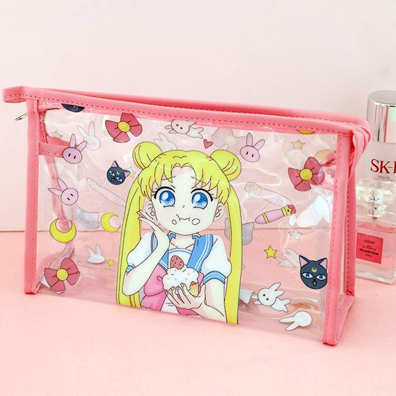 [Australia] - Sailor Moon Cosmetic Makeup Pouch Transparent Waterproof Zipper Toiletry Travel Bag Eating 