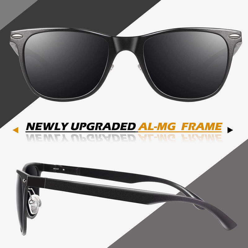 [Australia] - Polarized Sunglasses for Men Driving Sun glasses Shades 80's Retro Style Brand Design Square Al-mg Black Frame/Grey Lens Full Al Mg Frame丨Advanced Package丨Grey 