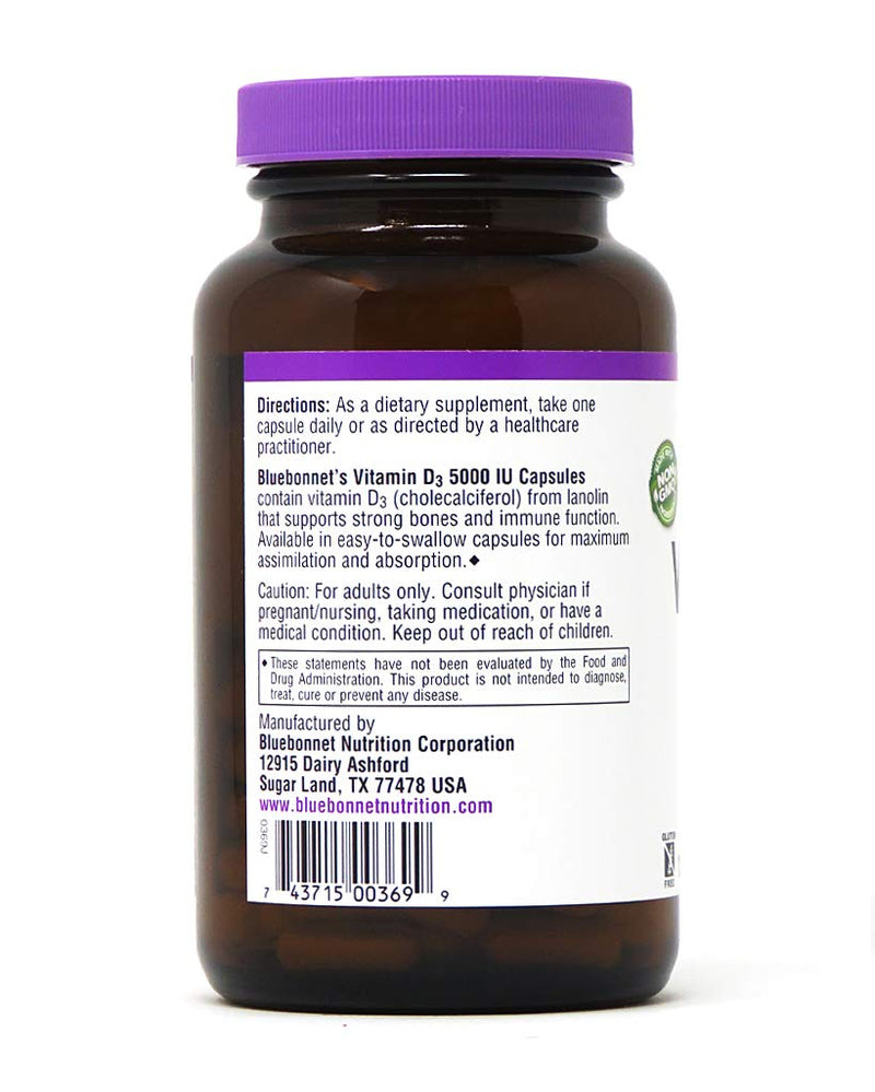 [Australia] - Bluebonnet Vitamin D3 5000 IU Vegetable Capsules, 120 Count 