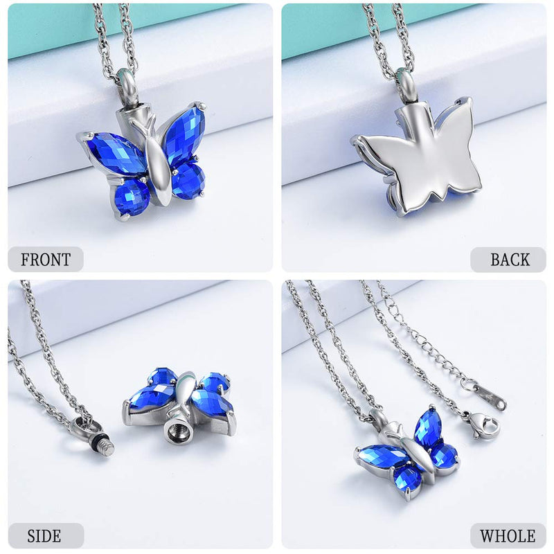 [Australia] - Butterfly Cremation Jewelry Urn Necklace for Ashes Locket Keepsake Memorial Necklace Holder for Women Men Blue 