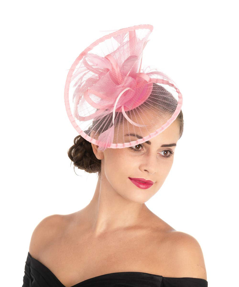 [Australia] - Lucky Leaf Women Girl Fascinators Hair Clip Hairpin Hat Feather Cocktail Wedding Tea Party Hat 2-pink 