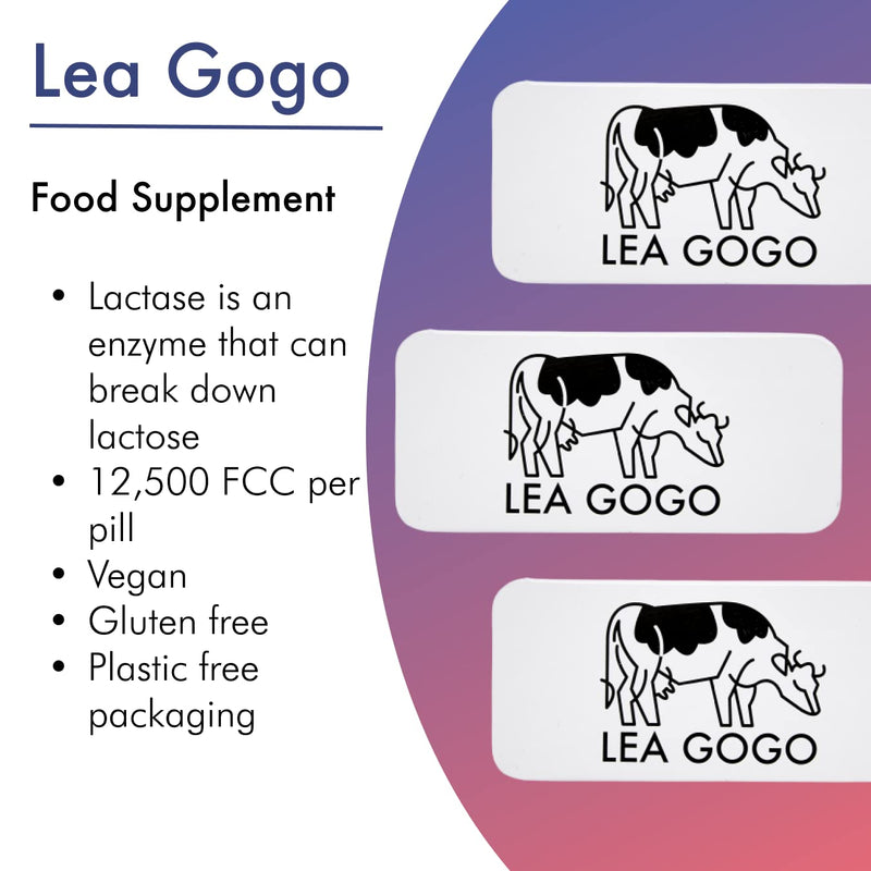 [Australia] - Lea Gogo Lactase Enzyme Tablets for Lactose Intolerance, 40 Tablets, High Strength 12,500 FCC, Eases Dairy Digestion & Minimizes Symptoms, Vegan & Gluten-Free, Eco-friendly 