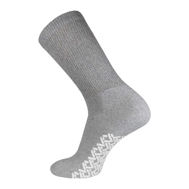 [Australia] - Men's Women Diabetic Loose Top Therapeutic Anti Slip Non Skid Gripper Soft Cotton Full Cushioned Crew Socks Grey - 3 Pair 10-13 