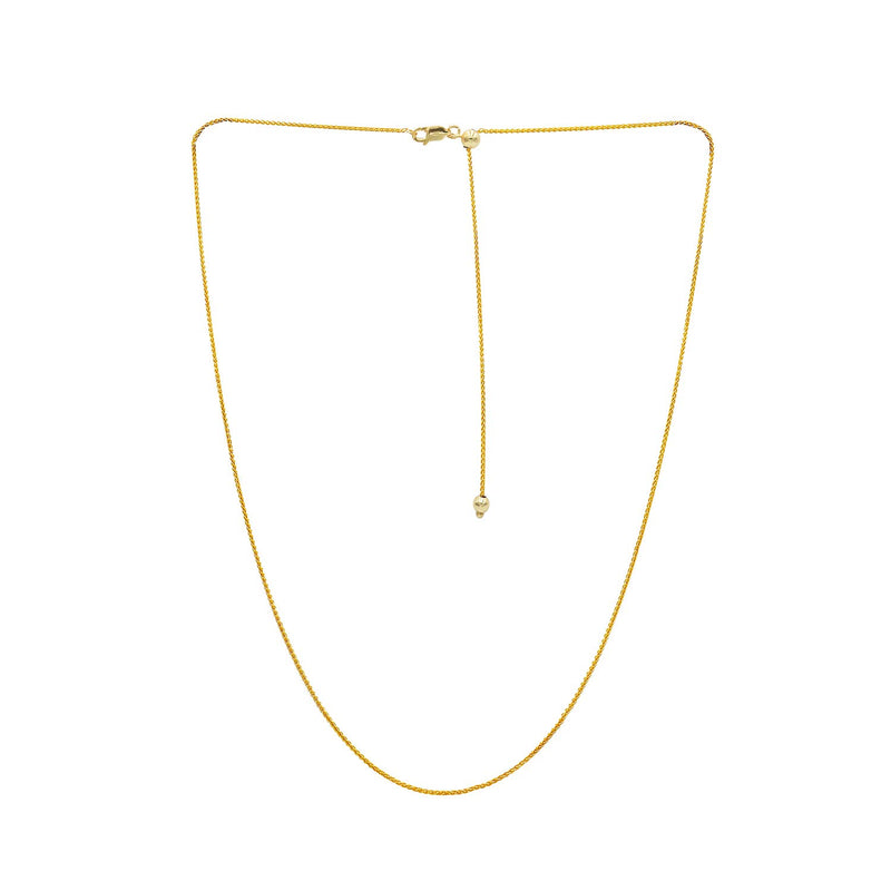 [Australia] - Sterling Silver 1mm Diamond-Cut Spiga Wheat Chain Adjustable Necklace For Women, Size 22 inches Yellow Gold 