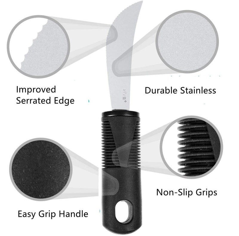 [Australia] - Extra Wide Handles Easy Grip Cutlery Set, Corfort Grips Disability Ideal Dining aid (Black 3PCS Curved) Black 3PCS Curved 