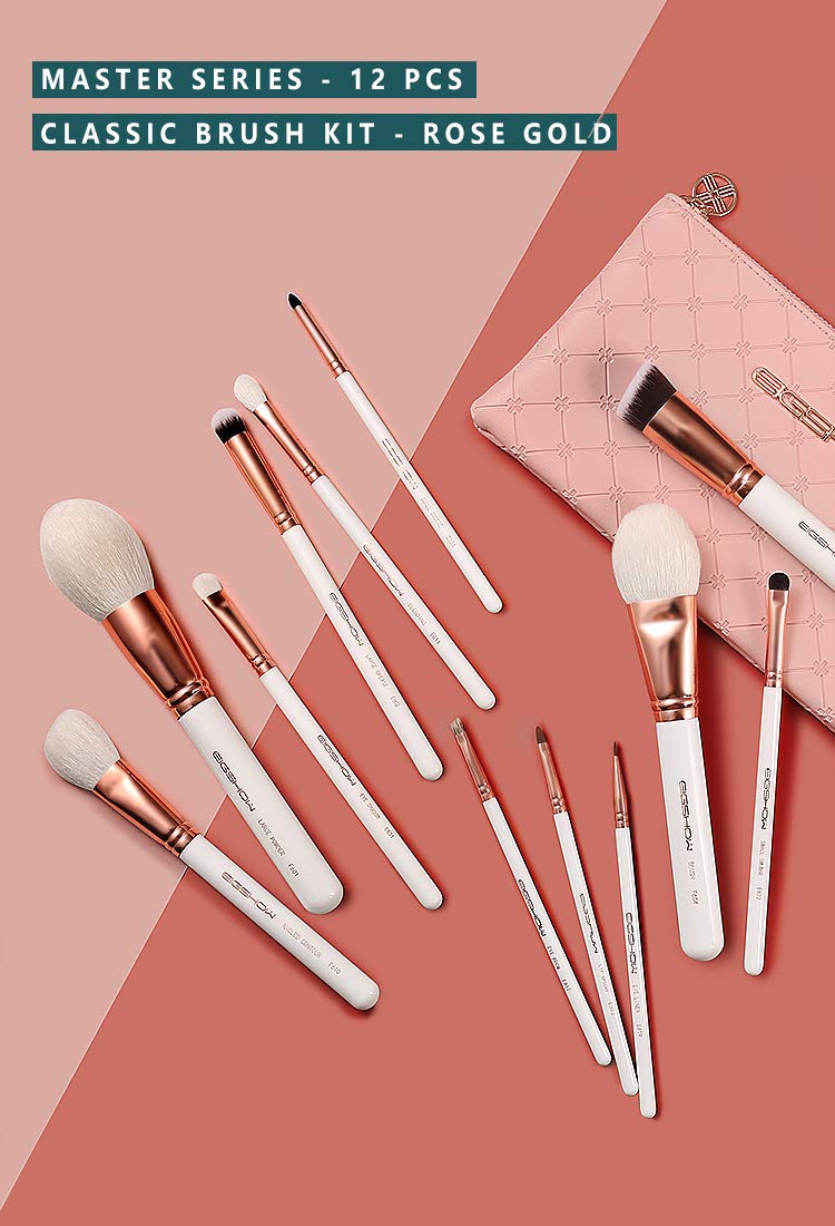 [Australia] - Makeup Brushes 12pcs Professional Cosmetic Brushes,Eigshow Limited Edition Foundation Powder Contour Blush Cosmetic Eye Brush Sets With Luxury Cosmetic Bag(PRO 12pcs RoseGold) 