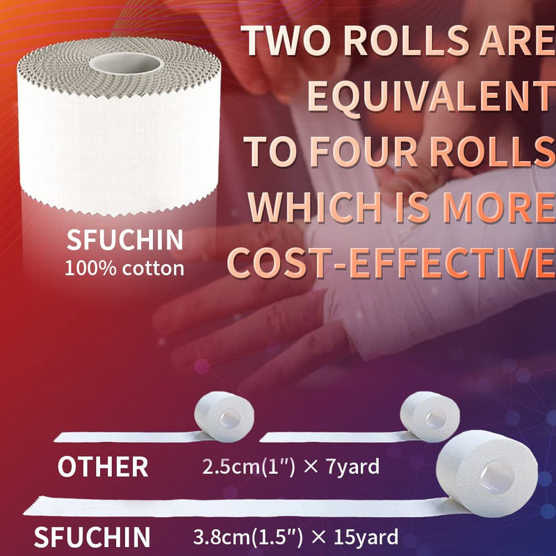 [Australia] - Athletic Tape - Medical Tape - Ankle Tape - Sfuchin 2 Pack 1.5" X 15 Yard Sports Tape - Strong Easy Tear NO Sticky Residue for Wrist Tape Baseball Arms Football Climbing Boxing Lacrosse Hockey Stick 