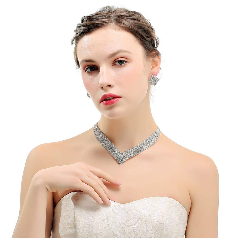 [Australia] - mecresh Women's Wedding Bridal Austrian Crystal Necklace Earrings Bracelet Jewelry Set Gifts fit with Wedding Dress A-necklace earrings bracelet set 